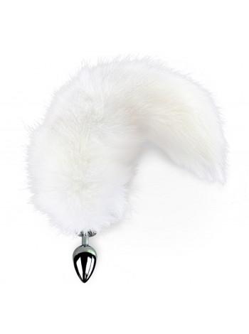 Metal anal plug with tail from natural hutra Art of Sex size M White fox