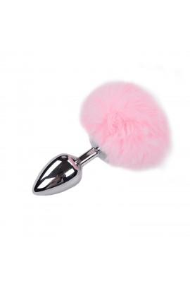 Металева анальна пробка Кролячий хвостик Alive Fluffy Plug L Pink, діаметр 3,9 см