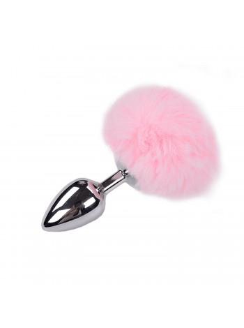 Металлическая анальная пробка Кроличий хвостик Alive Fluffy Plug L Pink, диаметр 3,9 см