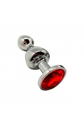 Анальная пробка Wooomy Lollypop Double Ball Metal Plug Red L