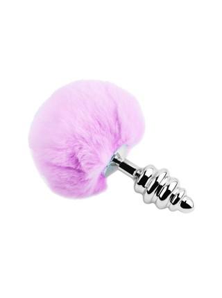 Металлическая анальная пробка Кроличий хвостик Alive Fluffy Twist Plug L Purple, диаметр 3,8 см