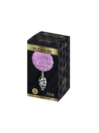 Металлическая анальная пробка Кроличий хвостик Alive Fluffy Twist Plug S Purple, диаметр 2,9 см