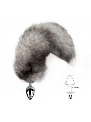 Metal anal plug with tail from natural hutra Art of Sex size M Artctic fox