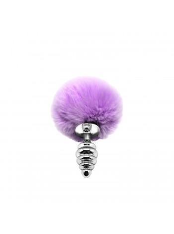 Металлическая анальная пробка Кроличий хвостик Alive Fluffy Twist Plug S Purple, диаметр 2,9 см