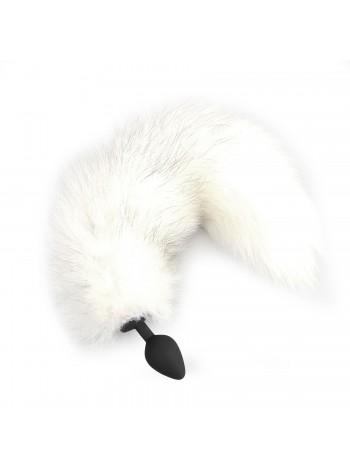 Silicone anal plug with tail made of natural hutra Art of Sex size M White fox