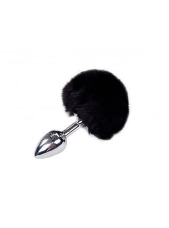 Металлическая анальная пробка Кроличий хвостик Alive Fluffy Plug S Black, диаметр 2,8 см