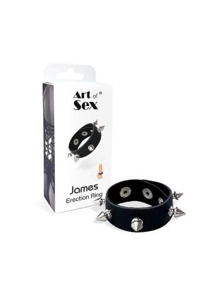 Ерекційне кільце з шипами з натуральної шкіри Art of Sex - James, колір Чорний