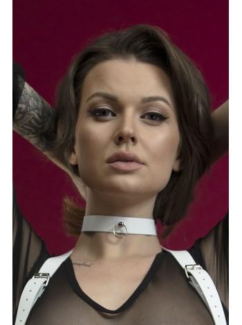 White Choker with a ring for a leash Feral Feelings - Choker, Genuine Leather