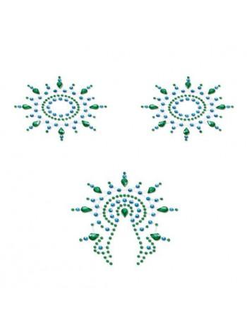 Пестіс з кристалів (прикраса на груди і вульву) Petits Joujoux Gloria set of 3 - Green / Blue