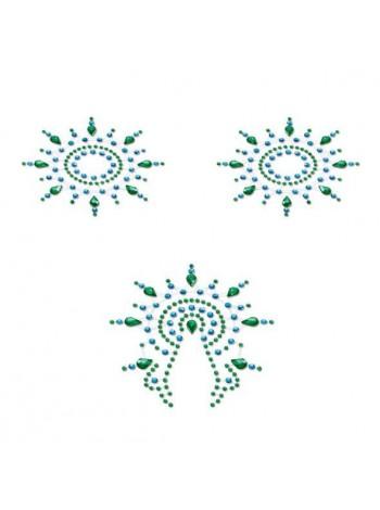 Пэстис из кристаллов (украшение на грудь и вульву) Petits Joujoux Gloria set of 3 - Green/Blue