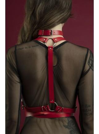 Красная кожаная портупея на тело Feral Feelings - Harness
