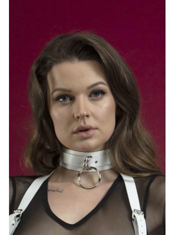 Wide Choker with Ring for Leash Feral Feelings - Collar White, Genuine Leather