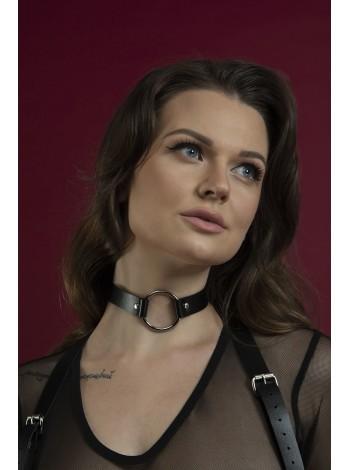 Black Choker on the neck with a ring of Feral Feelings - O-Ring Collar, Genuine Leather