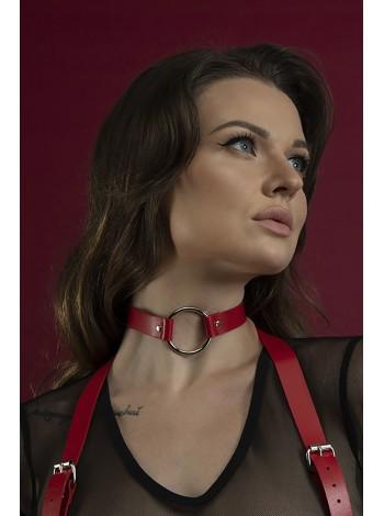 Red Choker with genuine leather ring FERAL Feelings - O-Ring Collar