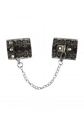 Wide handcuffs with glitter and Obsessive A747 Cuffs, black and muffin