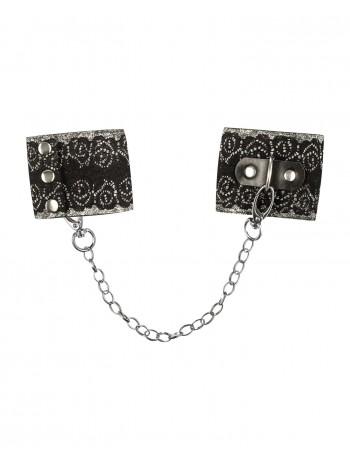 Wide handcuffs with glitter and Obsessive A747 Cuffs, black and muffin