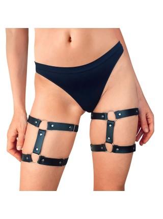 Гартери на ногу із натуральної шкіри Art of Sex - Kristina Leg Garters (2 шт), цвет Чорний