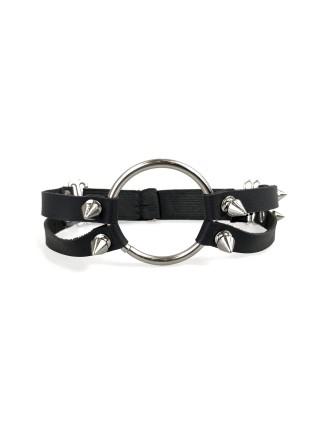 Camcker with metal ring and spikes made of genuine leather art of sex - ruby, color black