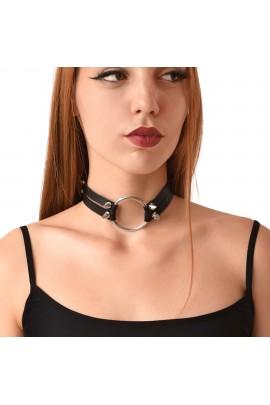 Camcker with metal ring and spikes made of genuine leather art of sex - ruby, color black