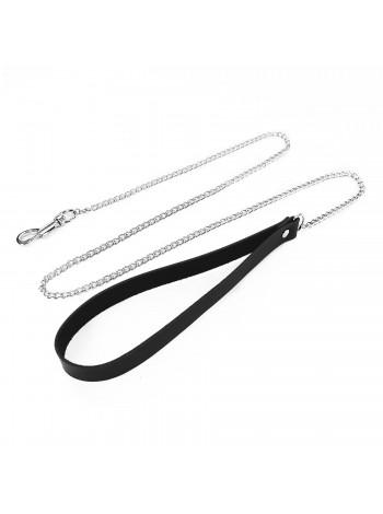 Поводок на цепочке из натуральной кожи Art of Sex - Leash, цвет Черный