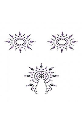 Decoration on the chest and vulva from Petits Joujoux Gloria Set of 3 - Black / Purple crystals