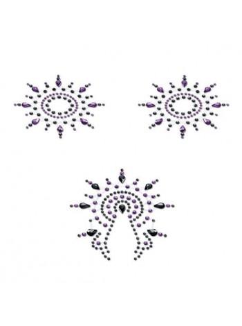 Прикраса на груди і вульву з кристалів Petits Joujoux Gloria set of 3 - Black / Purple