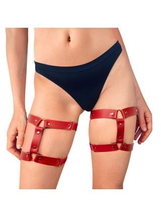 Гартери на ногу із натуральної шкіри Art of Sex - Kristina Leg Garters (2 шт), колір Червоний