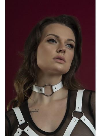 White Choker of Genuine Leather with Ring Feral Feelings - O-Ring Collar
