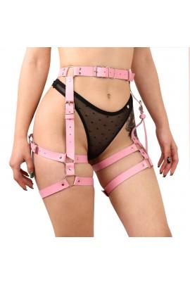 Гартери Art of Sex Claire, натуральна шкіра, розмір XS-M, колір рожевий