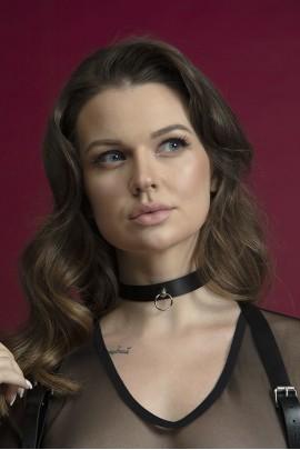 Чокер з натуральної шкіри з кільцем для повідця Feral Feelings - Choker, чорний