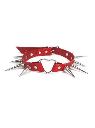 Choker heart with large thorns, from genuine leather art of sex - crystal, color red