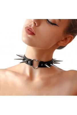 Choker heart with large thorns, from genuine leather art of sex - crystal, color black
