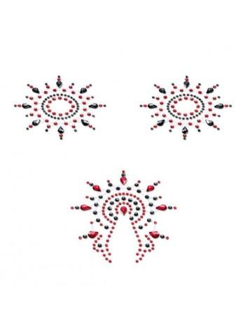 Пэстис-украшение на грудь и вульву из кристаллов Petits Joujoux Gloria set of 3 - Black/Red