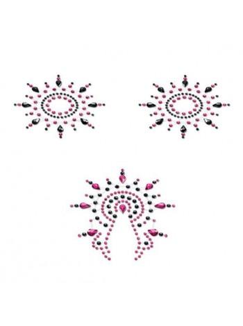 Пестіс-прикраса на груди і вульву з кристалів Petits Joujoux Gloria set of 3 - Black / Pink