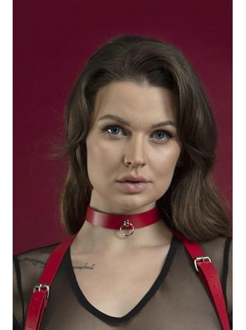Red Choker with Ring for Leash Feral Feelings - Choker, Genuine Leather