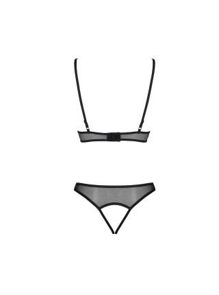 Комплект: браллет с ажурным лифом и открытыми трусиками Christa Set with Open Bra black L/XL — Passi