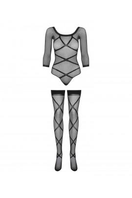 Бодистокинг Obsessive Bodystocking G320 S/M/L, чулки, боди, декор в виде линий
