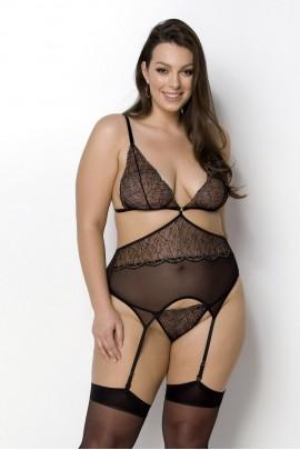 Corset with paws Passion Amberly Corset 6xl/7xl Black, asymmetrical cut, lace, thongs