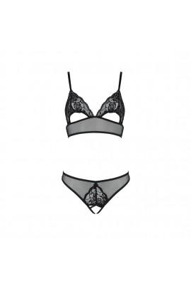 Комплект: браллет с ажурным лифом и открытыми трусиками Christa Set with Open Bra black L/XL — Passi