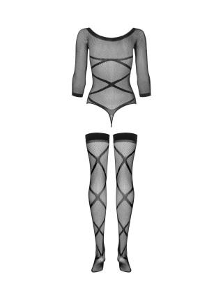 Бодистокинг Obsessive Bodystocking G320 S/M/L, чулки, боди, декор в виде линий