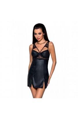 Baby-dol from eco-skin and lace Loona Chemise Black L/XL-PASSION