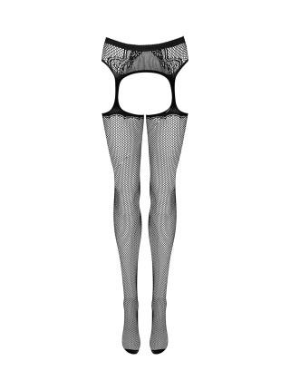 Сетчатые чулки-стокинги с узором на ягодицах Obsessive Garter stockings S232 S/M/L, черные, имитация