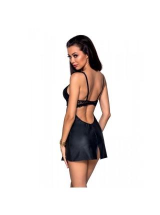 Baby-dol from eco-skin and lace Loona chemise black s/m-passion