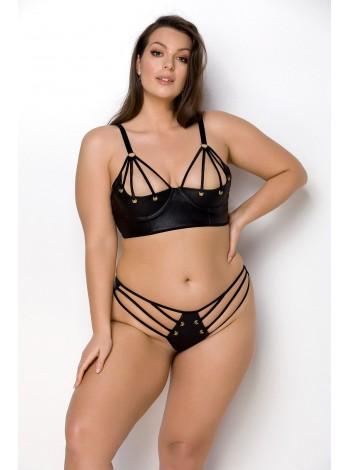 Комплект из экокожи Passion Malwia Bikini 4XL/5XL black, с люверсами и ремешками, бра, трусики