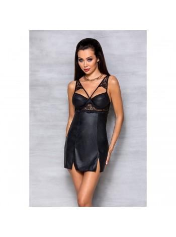 Baby-dol from eco-skin and lace Loona chemise black s/m-passion