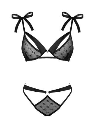 Translucent erotic set Obsessive Obsessivia 2-PCS Set Black S/M, bra and panties, and