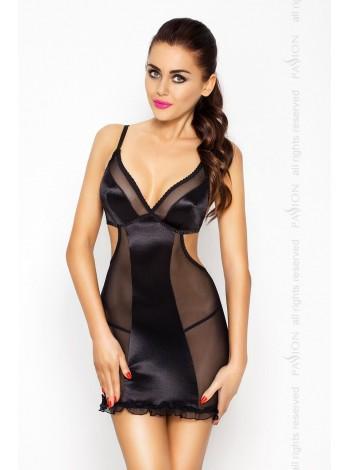 Сорочка приталенная с чашечками WILMA CHEMISE black L/XL - Passion, трусики