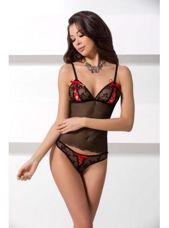 Комплект білизни MELISSA SET black S/M - Passion: ліф-сорочка зі шнурівкою та трусики