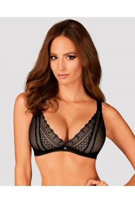 Lace bra with a triangular cup of Obsessive Estiqua Bra M/L, black, wide straps