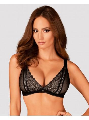 Lace bra with a triangular cup of Obsessive Estiqua Bra M/L, black, wide straps